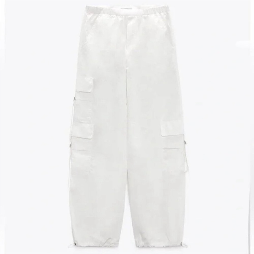 New Zara Girl White Parachute Pants With Pockets Size 11-12 152